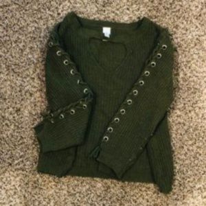 Key Hole Crop Top Eyelet Sweater